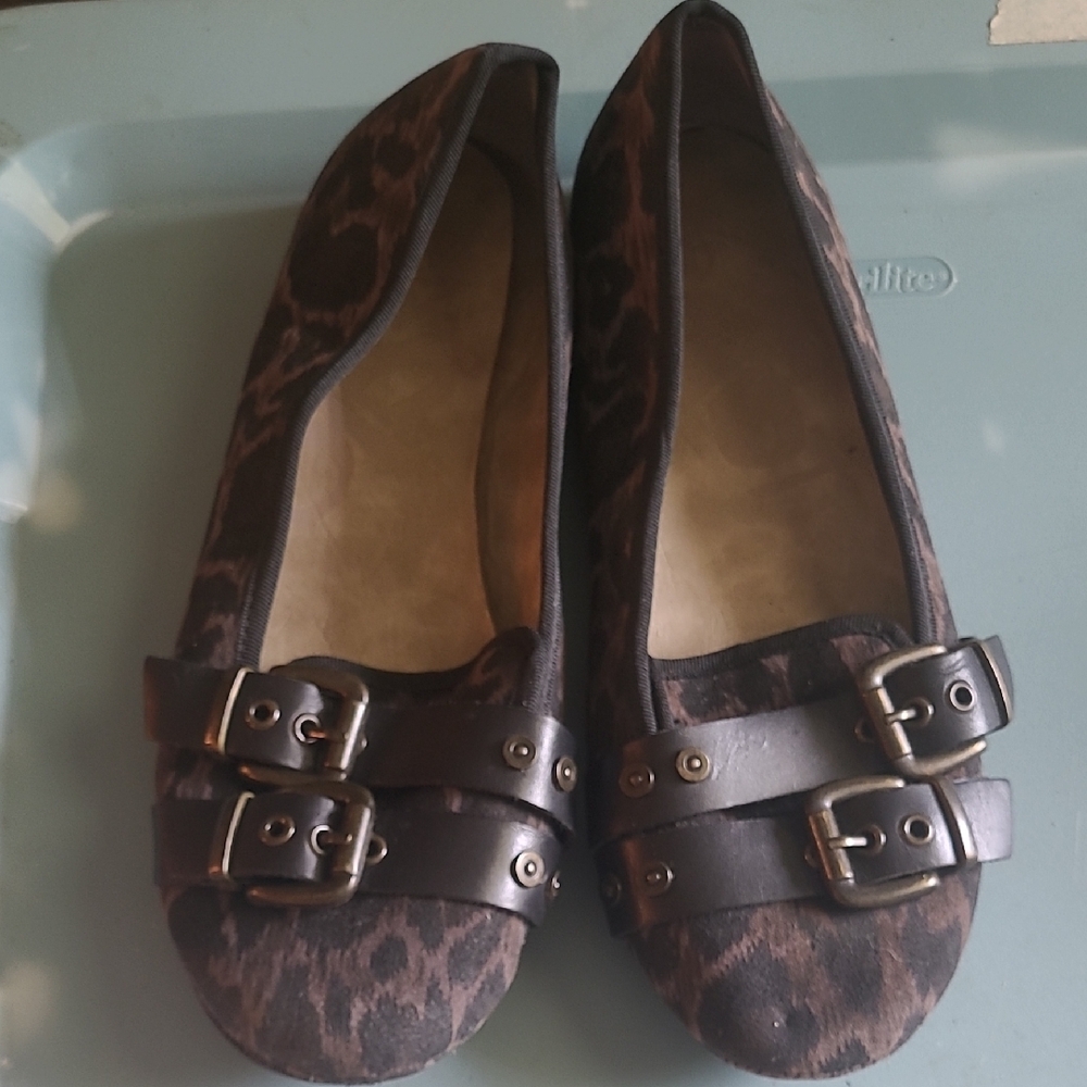 OTBT Leopard Print Flats with Double Buckle